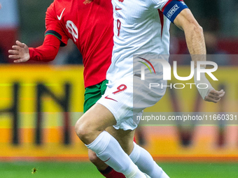 Bruno Fernandes and Robert Lewandowski are  playing during the  UEFA Nations League 2024 League A Group A1 match between Poland and Portugal...