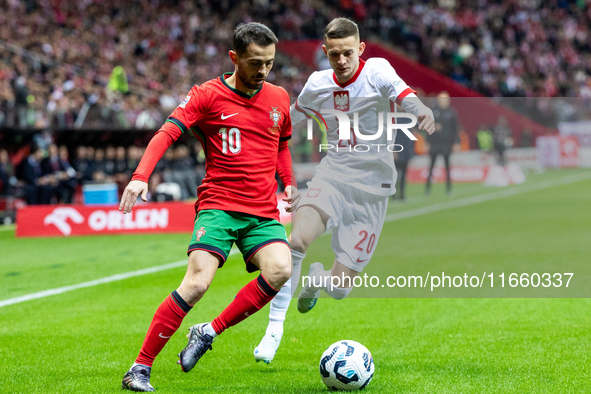 Bernardo Silva and Sebastian Szymanski are playing during the  UEFA Nations League 2024 League A Group A1 match between Poland and Portugal...