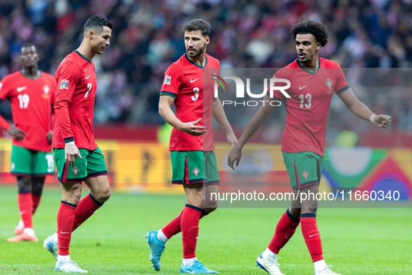 Cristiano Ronaldo, Ruben Dias, Renato Veiga are playing during   the  UEFA Nations League 2024 League A Group A1 match between Poland and Po...