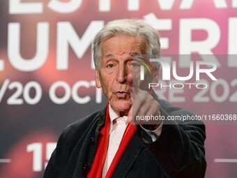 Portrait of Costa Gavras and his wife at the opening night of the Lumiere festival in Lyon, France, on October 12, 2024. (