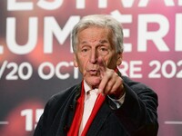 Portrait of Costa Gavras and his wife at the opening night of the Lumiere festival in Lyon, France, on October 12, 2024. (