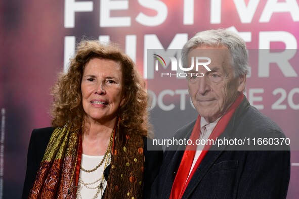 Portrait of Costa Gavras and his wife at the opening night of the Lumiere festival in Lyon, France, on October 12, 2024. 