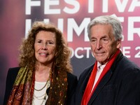 Portrait of Costa Gavras and his wife at the opening night of the Lumiere festival in Lyon, France, on October 12, 2024. (