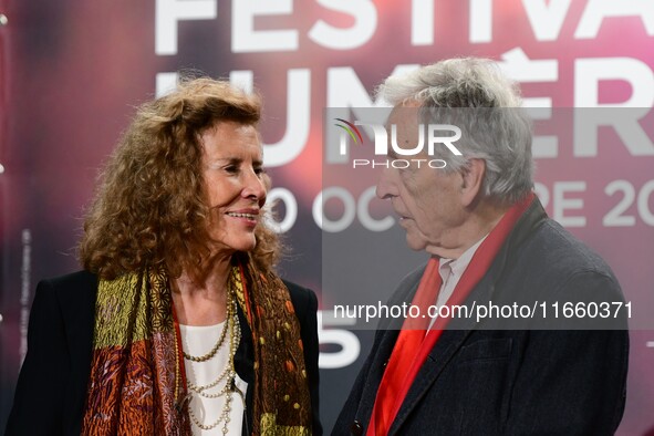 Portrait of Costa Gavras and his wife at the opening night of the Lumiere festival in Lyon, France, on October 12, 2024. 