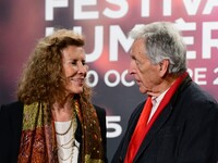 Portrait of Costa Gavras and his wife at the opening night of the Lumiere festival in Lyon, France, on October 12, 2024. (