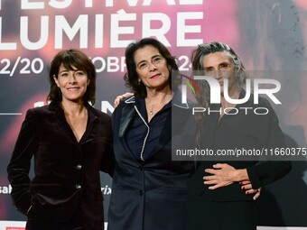 Portrait of actress Angela Molina and two actresses at the opening night of the Lumiere festival in Lyon, France, on October 12, 2024. (