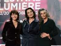 Portrait of actress Angela Molina and two actresses at the opening night of the Lumiere festival in Lyon, France, on October 12, 2024. (