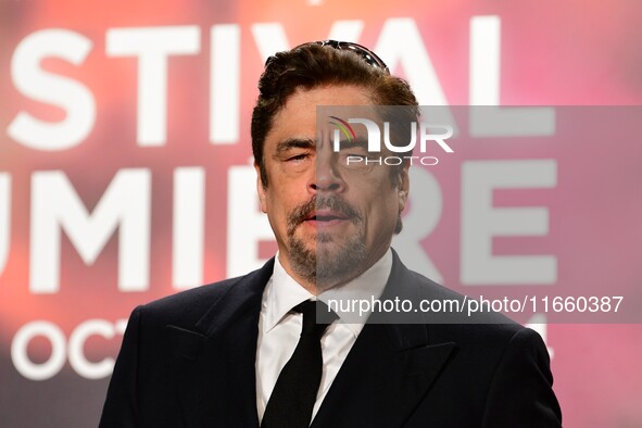 Portrait of actor Benicio Del Toro at the opening night of the Lumiere festival in Lyon, France, on October 12, 2024. 