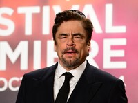 Portrait of actor Benicio Del Toro at the opening night of the Lumiere festival in Lyon, France, on October 12, 2024. (