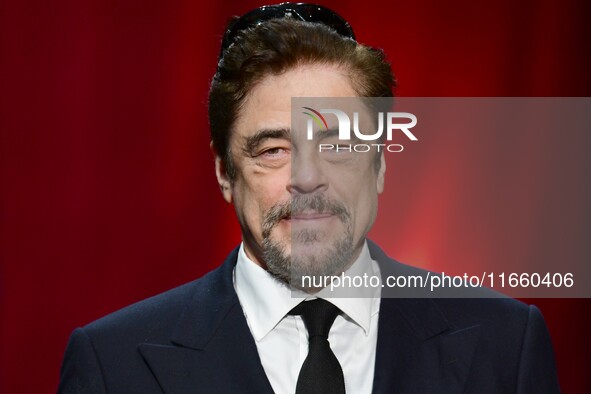 Portrait of actor Benicio Del Toro at the opening night of the Lumiere festival in Lyon, France, on October 12, 2024. 