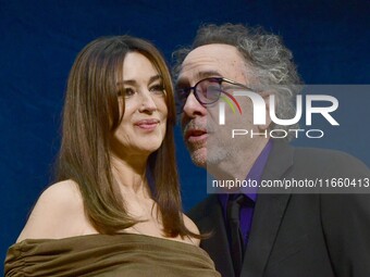 Monica Bellucci and Tim Burton attend the opening night of the Lumiere festival in Lyon, France, on October 12, 2024. (