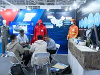 Visitors communicate with exhibitors at the 9th China Advanced Materials Industry Expo 2024 in Qingdao, China, on October 12, 2024. (