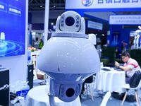 An exhibitor displays a drone control platform at the 9th China Advanced Materials Industry Expo 2024 in Qingdao, China, on October 12, 2024...