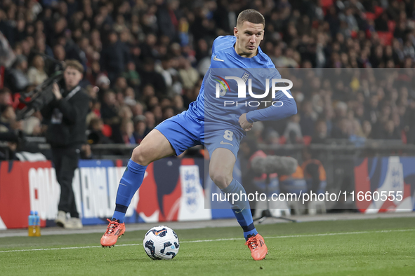 Christos Tzolis of Greece is in action during the football game between England and Greece for the UEFA Nations League 2024/25 League B Grou...