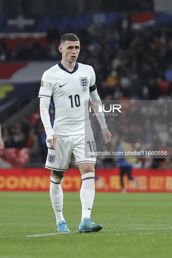 Phil Foden of England participates in the football game between England and Greece for the UEFA Nations League 2024/25 League B Group B2 mat...