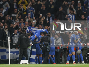 Greek team players celebrate and react to the goal. The football game between England and Greece for the UEFA Nations League 2024/25 League...