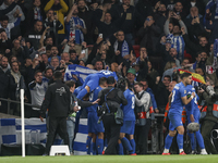 Greek team players celebrate and react to the goal. The football game between England and Greece for the UEFA Nations League 2024/25 League...