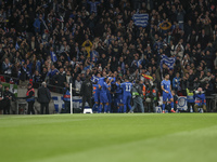 Greek team players celebrate and react to the goal. The football game between England and Greece for the UEFA Nations League 2024/25 League...