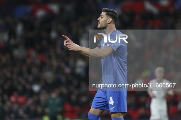 Ntinos Mavropanos of Greece participates in the football game between England and Greece for the UEFA Nations League 2024/25 League B Group...