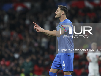 Ntinos Mavropanos of Greece participates in the football game between England and Greece for the UEFA Nations League 2024/25 League B Group...