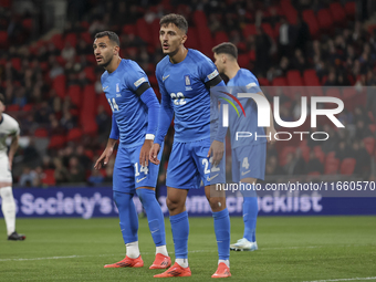 Vangelis Pavlidis and Dimitris Giannoulis of Greece participate in the football game between England and Greece for the UEFA Nations League...