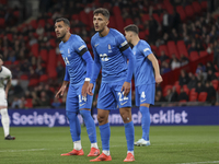 Vangelis Pavlidis and Dimitris Giannoulis of Greece participate in the football game between England and Greece for the UEFA Nations League...