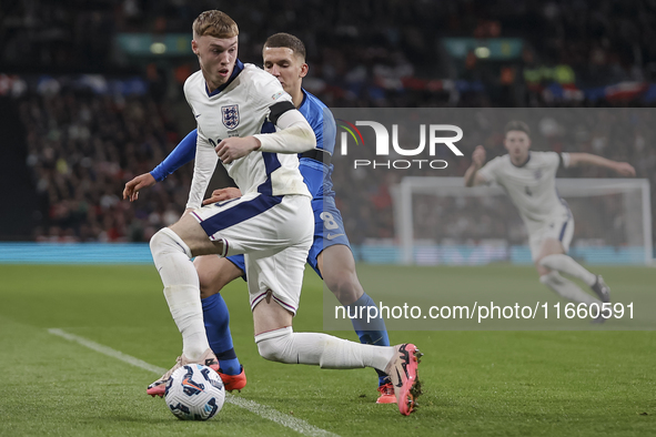 Cole Palmer of England and Christos Tzolis of Greece play during the football game between England and Greece for the UEFA Nations League 20...