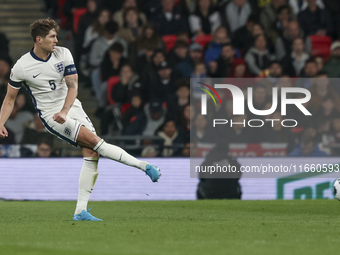 John Stones, captain of England, kicks the ball during the football game between England and Greece for the UEFA Nations League 2024/25 Leag...