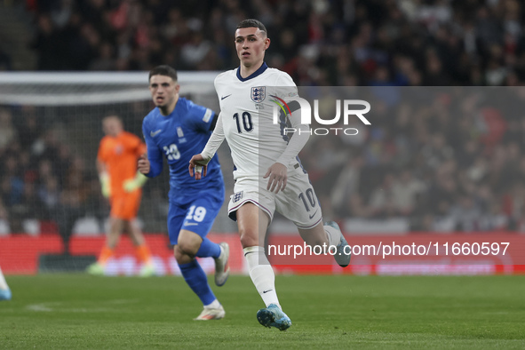 Phil Foden of England participates in the football game between England and Greece for the UEFA Nations League 2024/25 League B Group B2 mat...