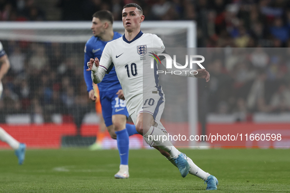 Phil Foden of England participates in the football game between England and Greece for the UEFA Nations League 2024/25 League B Group B2 mat...