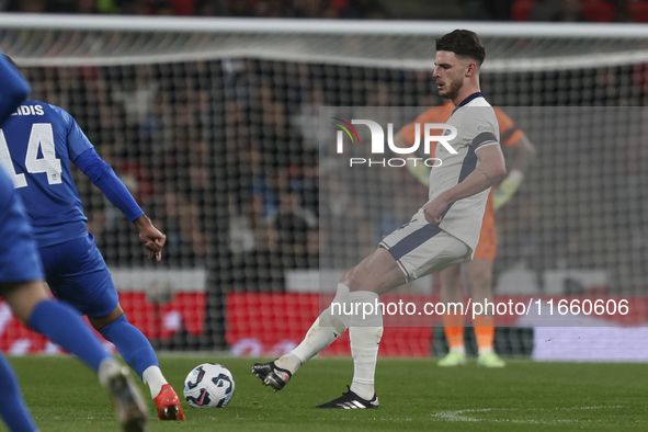 Declan Rice of England kicks the ball during the football game between England and Greece for the UEFA Nations League 2024/25 League B Group...