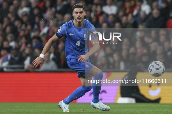 Ntinos Mavropanos of Greece participates in the football game between England and Greece for the UEFA Nations League 2024/25 League B Group...