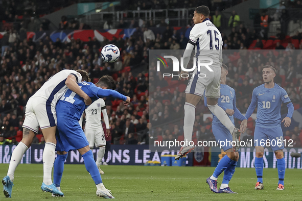 Levi Colwill of England goes for a header during the football game between England and Greece for the UEFA Nations League 2024/25 League B G...