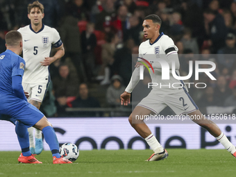 Trent Alexander-Arnold of England has the ball and Christos Tzolis of Greece is in action during the football game between England and Greec...