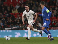 Declan Rice of England and Petros Mantalos of Greece participate in the football game between England and Greece for the UEFA Nations League...