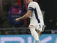 John Stones, captain of England, kicks the ball during the football game between England and Greece for the UEFA Nations League 2024/25 Leag...