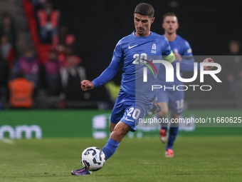 Petros Mantalos of Greece kicks the ball during the football game between England and Greece for the UEFA Nations League 2024/25 League B Gr...