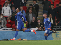 Vangelis Pavlidis of Greece celebrates his goal, followed by Dimitris Pelkas, during the football game between England and Greece for the UE...