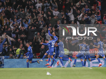 Vangelis Pavlidis of Greece celebrates his goal, followed by his teammates Dimitris Pelkas, Christos Zafeiris, Dimitris Giannoulis, Ntinos M...