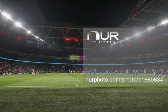 A general view of Wembley Stadium shows the players in action just before the end of the football game between England and Greece for the UE...