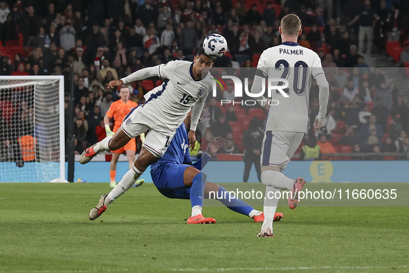 Levi Colwill of England heads the ball during the football game between England and Greece for the UEFA Nations League 2024/25 League B Grou...