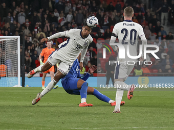 Levi Colwill of England heads the ball during the football game between England and Greece for the UEFA Nations League 2024/25 League B Grou...