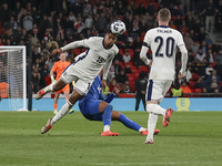 Levi Colwill of England heads the ball during the football game between England and Greece for the UEFA Nations League 2024/25 League B Grou...