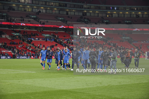 The Greek team goes to the Greek fans to celebrate and thank them, dedicating their win to their late fellow teammate George Baldock after t...