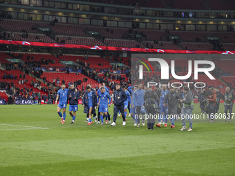 The Greek team goes to the Greek fans to celebrate and thank them, dedicating their win to their late fellow teammate George Baldock after t...