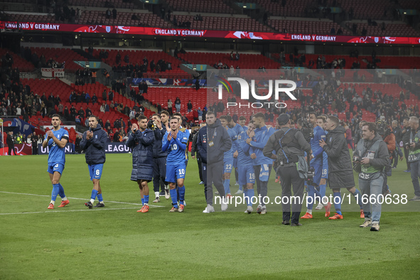 The Greek team goes to the Greek fans to celebrate and thank them, dedicating their win to their late fellow teammate George Baldock after t...