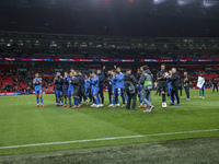 The Greek team goes to the Greek fans to celebrate and thank them, dedicating their win to their late teammate George Baldock by raising a j...