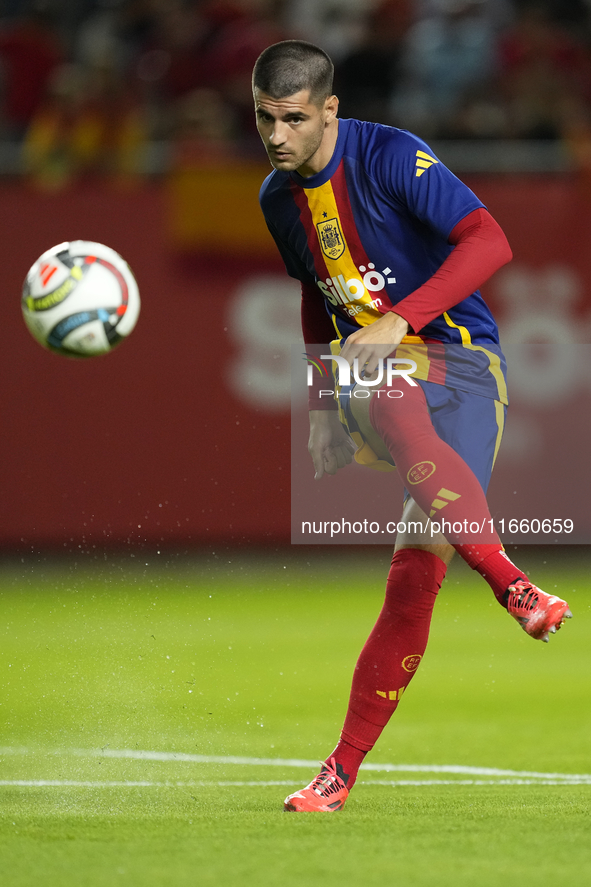 Alvaro Morata centre-forward of Spain and AC Milan during the warm-up before the UEFA Nations League 2024/25 League A Group A4 match between...