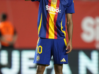 Lamine Yamal right winger of Spain and FC Barcelona during the warm-up before the UEFA Nations League 2024/25 League A Group A4 match betwee...