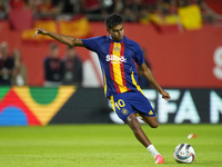 Lamine Yamal right winger of Spain and FC Barcelona during the warm-up before the UEFA Nations League 2024/25 League A Group A4 match betwee...